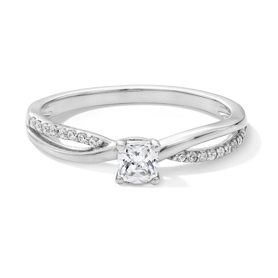1/4 CT. T.w. Cushion-Cut Certified Lab-Grown Diamond Crossover Shank Promise Ring in Sterling Silver (F/Si2)