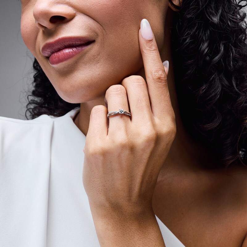 Main Image 2 of 1/4 CT. T.W. Cushion-Cut Certified Lab-Grown Diamond Crossover Shank Promise Ring in Sterling Silver (F/SI2)