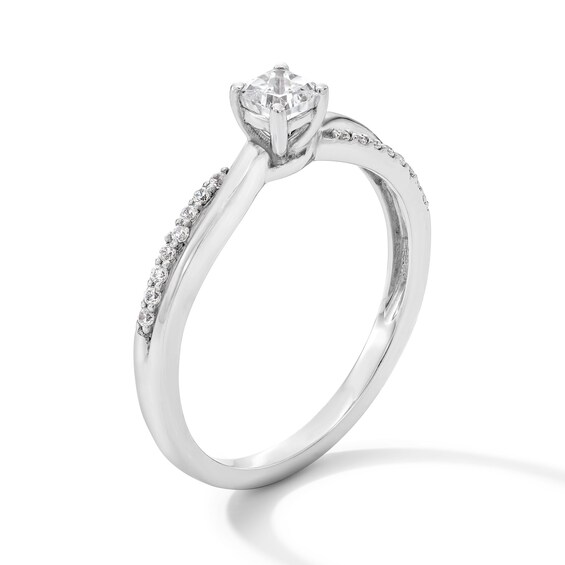 1/4 CT. T.w. Cushion-Cut Certified Lab-Grown Diamond Crossover Shank Promise Ring in Sterling Silver (F/Si2)