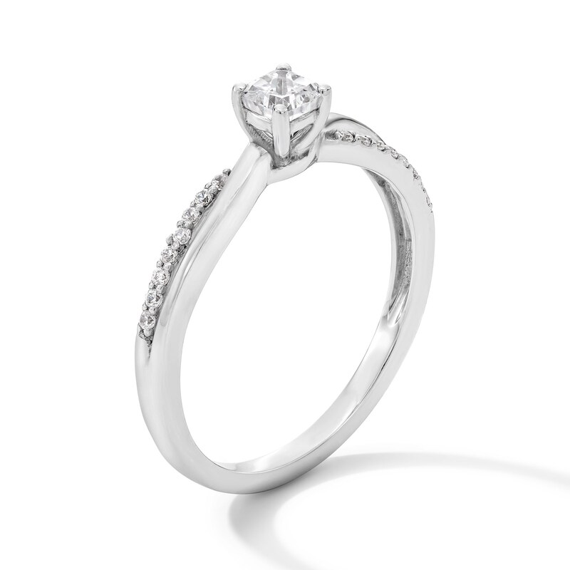 Main Image 3 of 1/4 CT. T.W. Cushion-Cut Certified Lab-Grown Diamond Crossover Shank Promise Ring in Sterling Silver (F/SI2)
