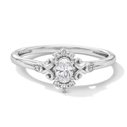 1/4 CT. T.W. Oval Certified Lab-Grown Diamond Scroll Promise Ring in Sterling Silver (F/SI2)