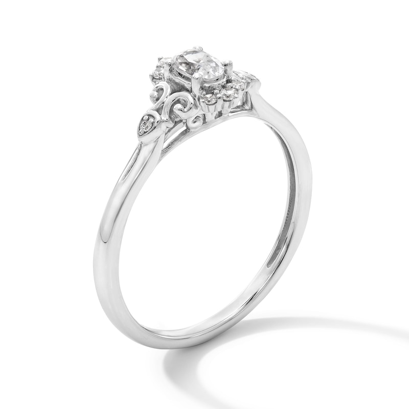 Main Image 3 of 1/4 CT. T.W. Oval Certified Lab-Grown Diamond Scroll Promise Ring in Sterling Silver (F/SI2)