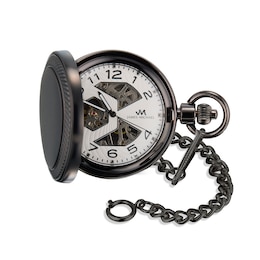 James Michael Gunmetal Pocket Watch with White Dial (Model: PMA011077W)