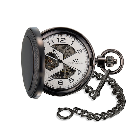 James Michael Gunmetal Pocket Watch with White Dial (Model: Pma011077W)