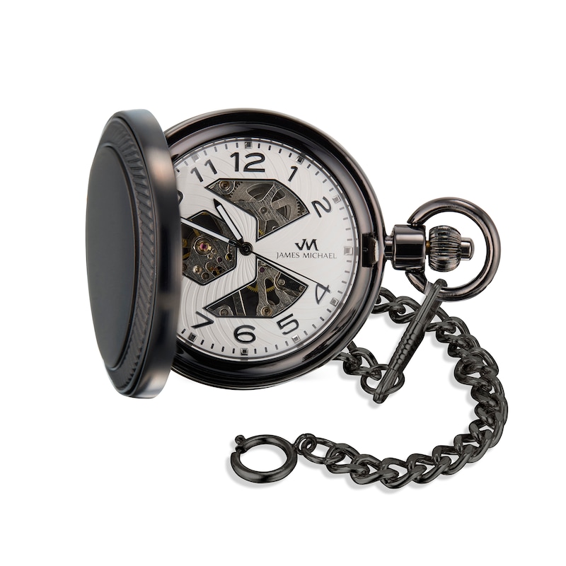 Main Image 1 of James Michael Gunmetal Pocket Watch with White Dial (Model: PMA011077W)