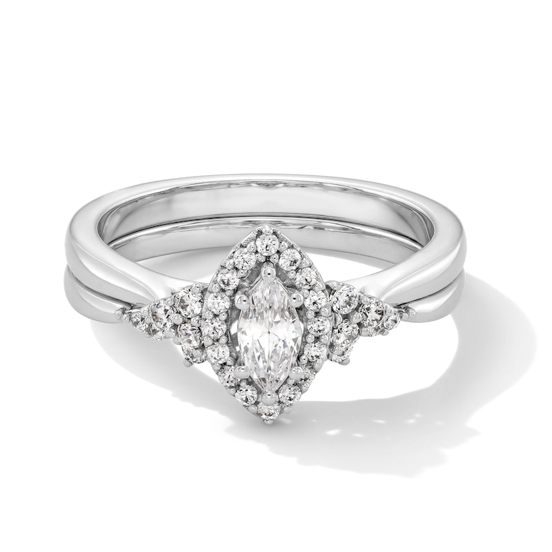 Main Image 1 of 1/2 CT. T.W. Marquise-Cut Diamond Frame Bridal Set in 10K White Gold