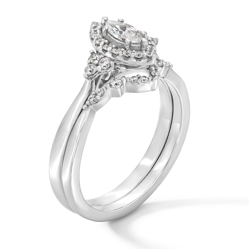Main Image 3 of 1/2 CT. T.W. Marquise-Cut Diamond Frame Bridal Set in 10K White Gold