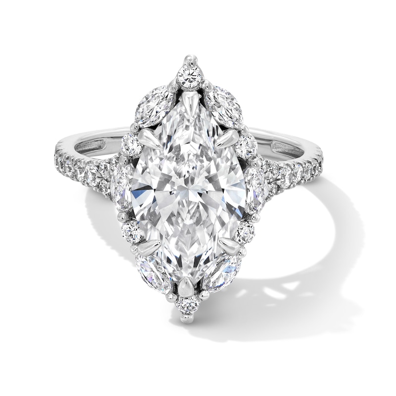 Main Image 1 of 3-3/4 CT. T.W. Marquise-Cut Certified Lab-Grown Diamond Frame Engagement Ring in 14K White Gold (F/VS2)