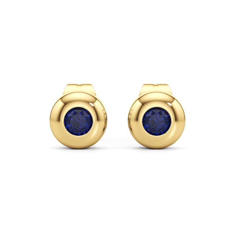 Main Image 1 of Blue Lab-Created Sapphire Solitaire Stud Earrings in Sterling Silver with 14K Gold Plate