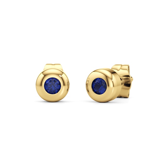 Blue Lab-Created Sapphire Solitaire Stud Earrings in Sterling Silver with 14K Gold Plate