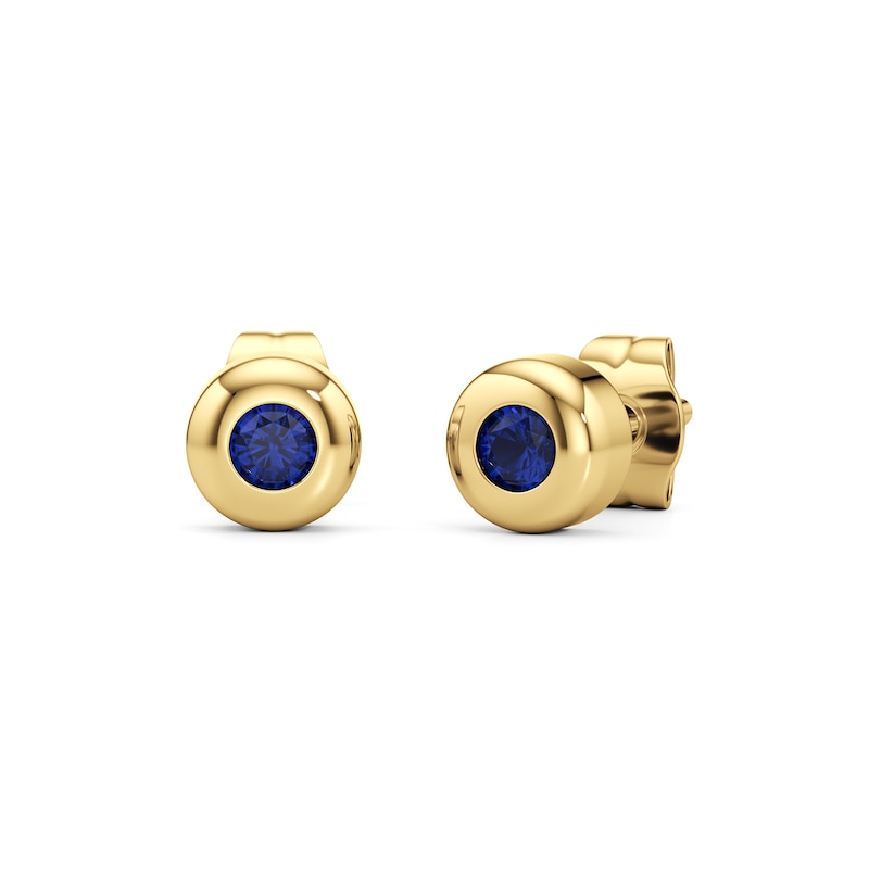 Main Image 2 of Blue Lab-Created Sapphire Solitaire Stud Earrings in Sterling Silver with 14K Gold Plate