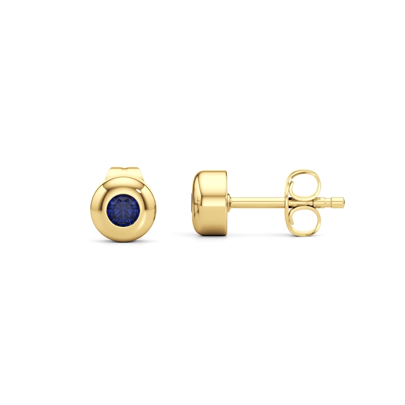 Main Image 3 of Blue Lab-Created Sapphire Solitaire Stud Earrings in Sterling Silver with 14K Gold Plate