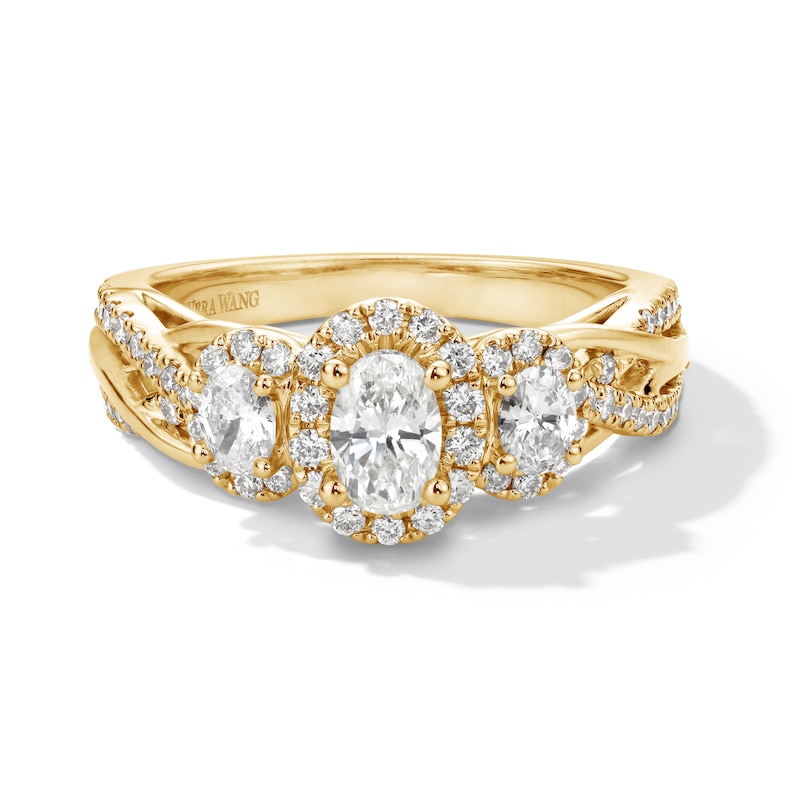 Main Image 1 of Vera Wang Love Collection 1 CT. T.W. Oval Diamond Three-Stone Engagement Ring in 14K Gold