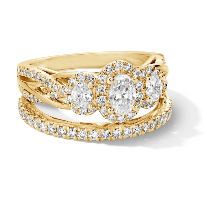 Main Image 3 of Vera Wang Love Collection 1 CT. T.W. Oval Diamond Three-Stone Engagement Ring in 14K Gold