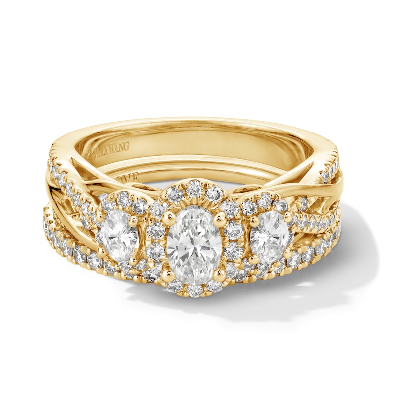Main Image 4 of Vera Wang Love Collection 1 CT. T.W. Oval Diamond Three-Stone Engagement Ring in 14K Gold