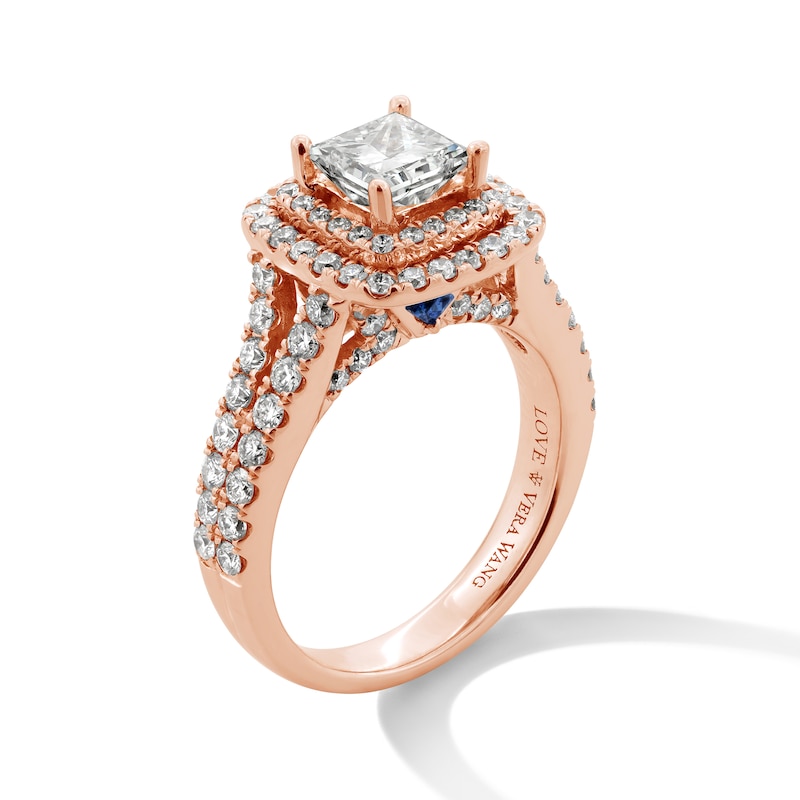 Main Image 2 of Vera Wang Love Collection 2-1/5 CT. T.W. Princess-Cut Diamond Double Frame Engagement Ring in 14K Rose Gold