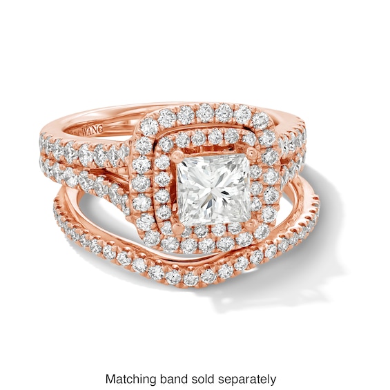 Vera Wang Love Collection 2-1/5 CT. T.w. Princess-Cut Diamond Double Frame Engagement Ring in 14K Rose Gold