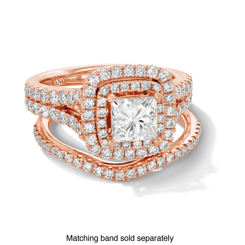 Main Image 3 of Vera Wang Love Collection 2-1/5 CT. T.W. Princess-Cut Diamond Double Frame Engagement Ring in 14K Rose Gold