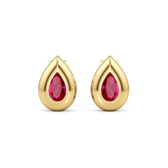 Teardrop-Shaped Lab-Created Ruby Solitaire Stud Earrings in Sterling Silver with 14K Gold Plate