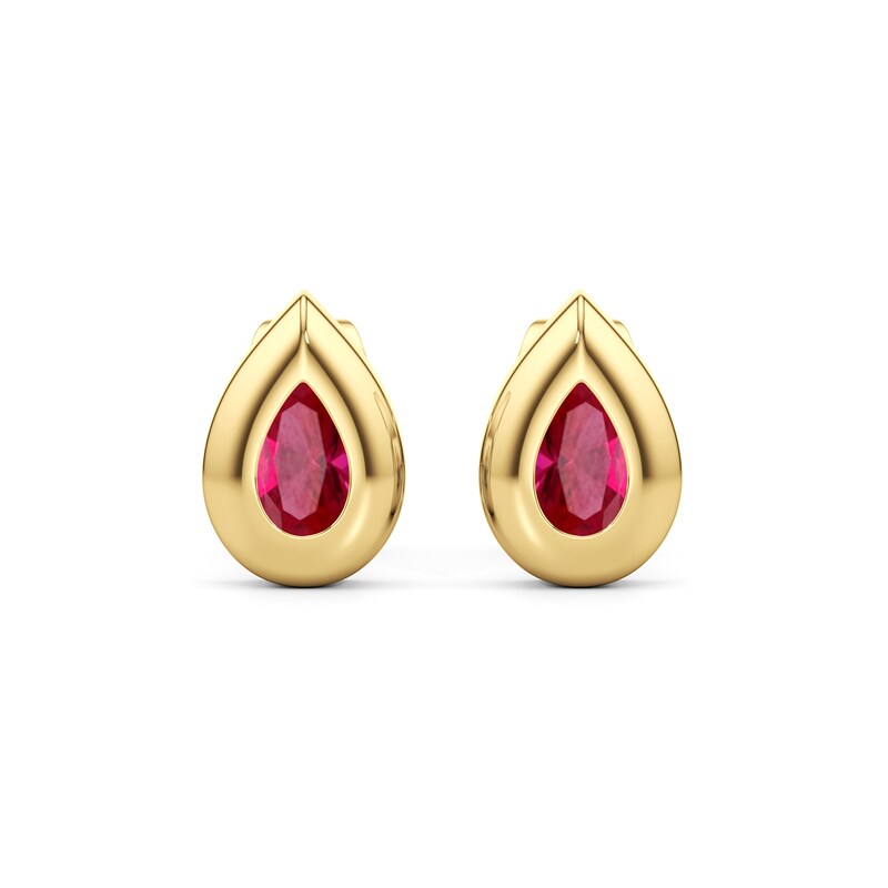 Main Image 1 of Teardrop-Shaped Lab-Created Ruby Solitaire Stud Earrings in Sterling Silver with 14K Gold Plate