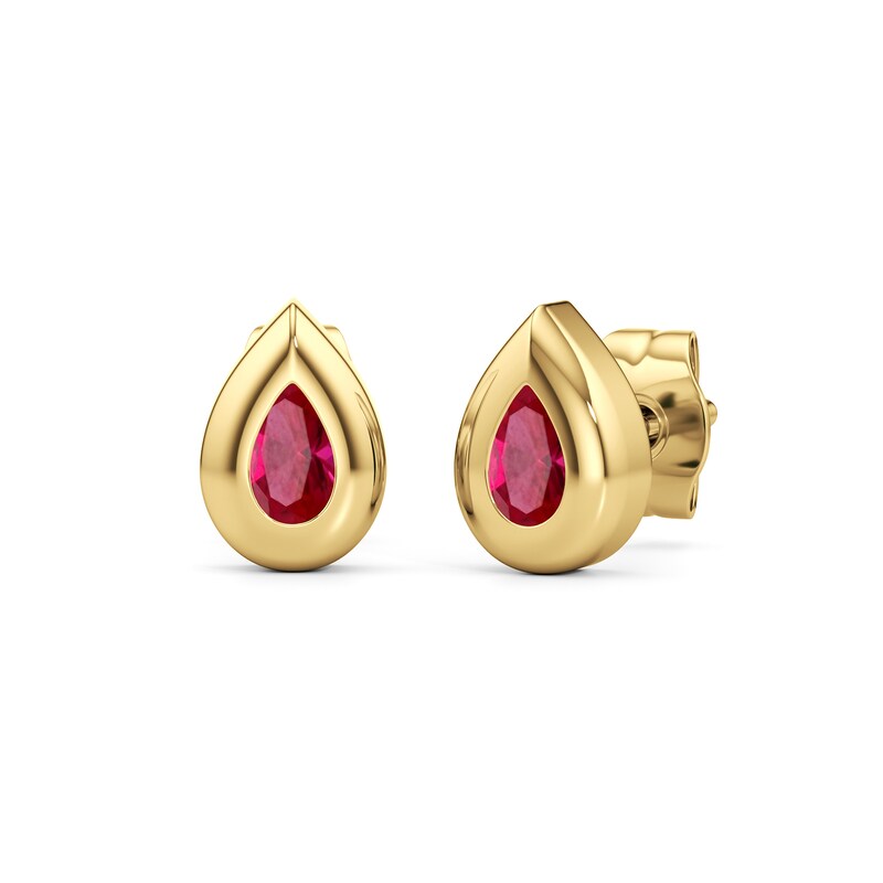 Main Image 2 of Teardrop-Shaped Lab-Created Ruby Solitaire Stud Earrings in Sterling Silver with 14K Gold Plate