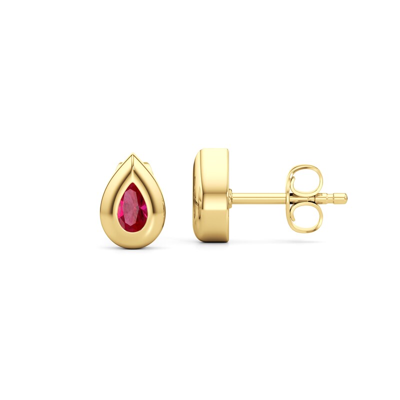 Main Image 3 of Teardrop-Shaped Lab-Created Ruby Solitaire Stud Earrings in Sterling Silver with 14K Gold Plate
