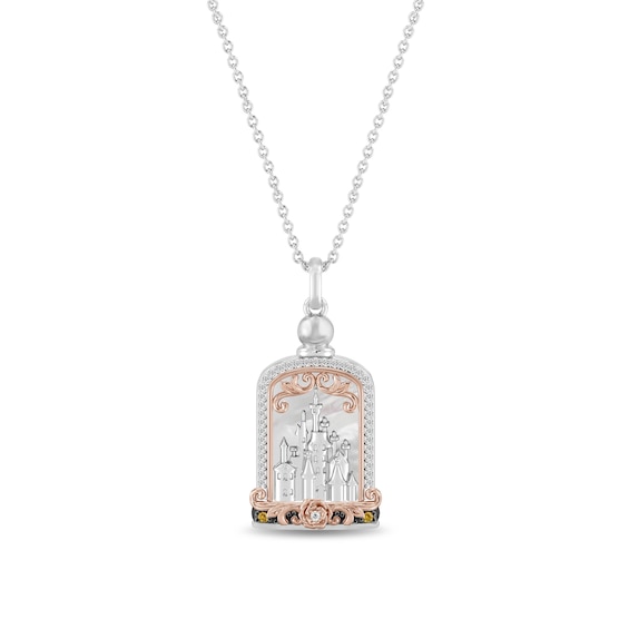 Enchanted Disney Belle Mother of Pearl, Citrine and 1/8 CT. T.w. Diamond Pendant in Sterling Silver - 19"