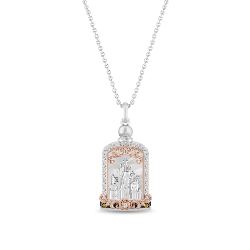 Main Image 1 of Enchanted Disney Belle Mother of Pearl, Citrine and 1/8 CT. T.W. Diamond Pendant in Sterling Silver - 19"