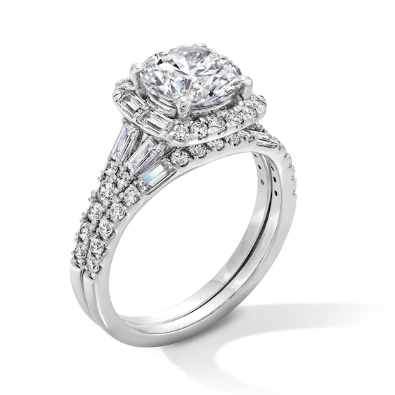 3 CT. T.w. Certified Lab-Grown Diamond Cushion Frame Bridal Set in 14K White Gold (F/Vs2)
