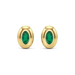 Oval-Shaped Lab-Created Emerald Solitaire Stud Earrings in Sterling Silver with 14K Gold Plate