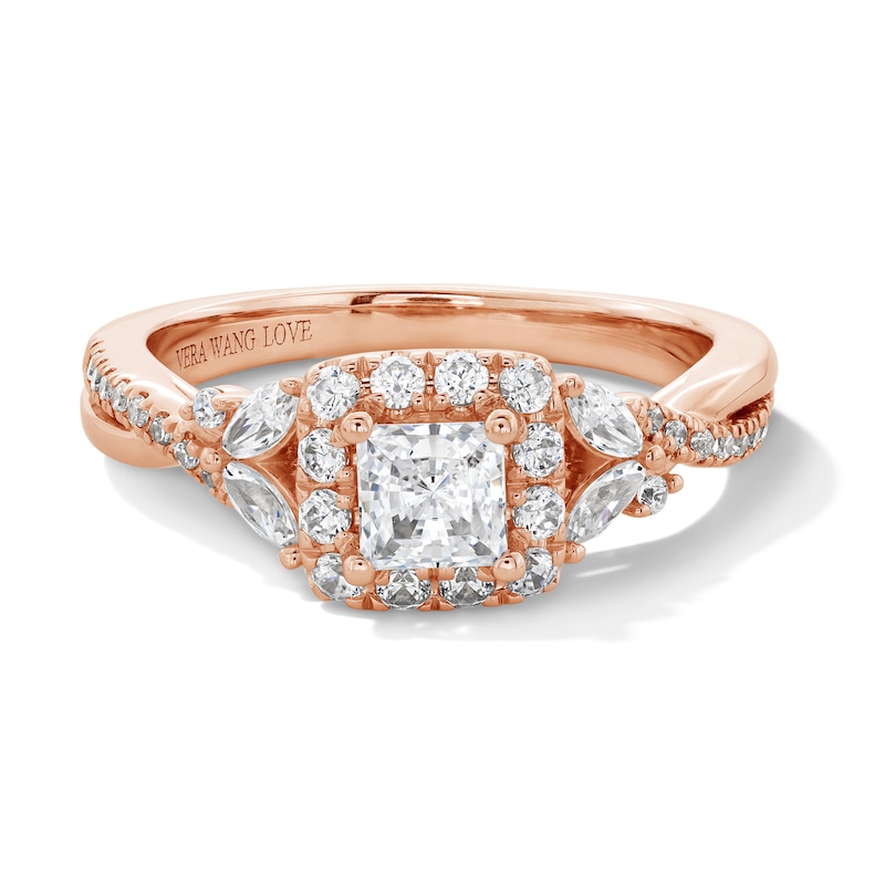 Main Image 1 of Vera Wang Love Collection 1 CT. T.W. Princess-Cut Diamond Frame Engagement Ring in 14K Rose Gold
