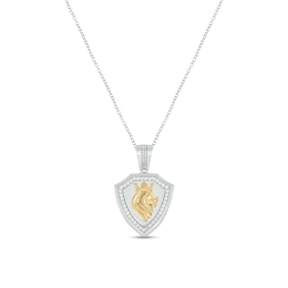 1/2 CT. T.W. Diamond Lion Shield Necklace Charm in Sterling Silver and 14K Gold Plate