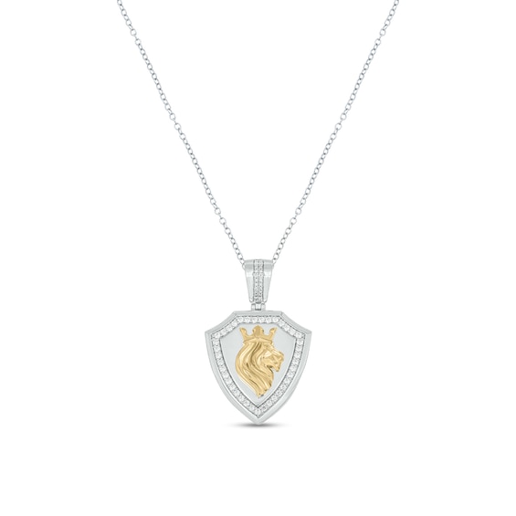 1/2 CT. T.w. Diamond Lion Shield Necklace Charm in Sterling Silver and 14K Gold Plate