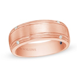 Vera Wang Love Collection Men’s 1/20 CT. T.W. Diamond Four-Stone Wedding Band in 14K Rose Gold