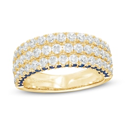 Vera Wang Love Collection 1-1/2 CT. T.W. Diamond and Blue Sapphire Multi-Row Band in 14K Gold