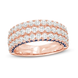 Vera Wang Love Collection 1-1/2 CT. T.W. Diamond and Blue Sapphire Multi-Row Band in 14K Rose Gold