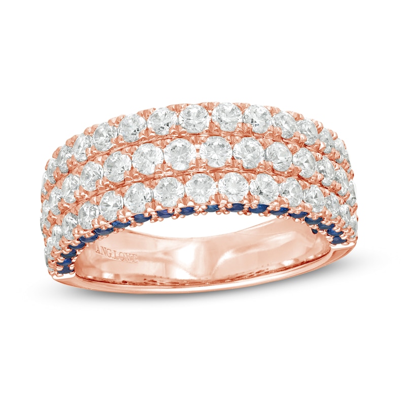 Main Image 1 of Vera Wang Love Collection 1-1/2 CT. T.W. Diamond and Blue Sapphire Multi-Row Band in 14K Rose Gold
