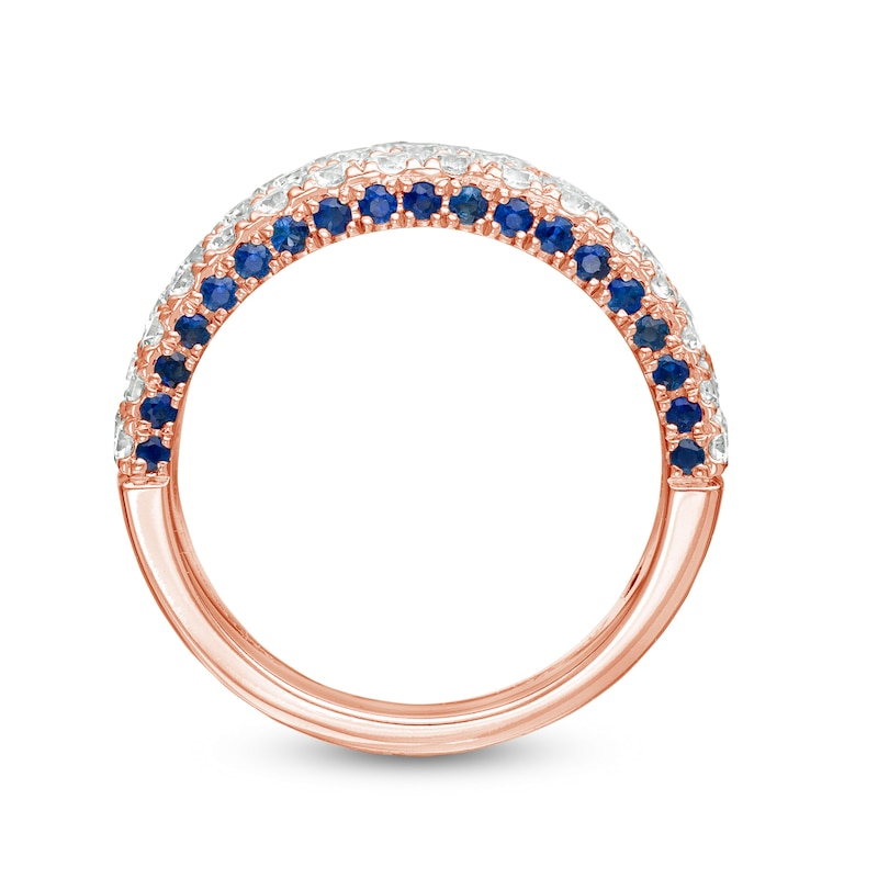 Main Image 4 of Vera Wang Love Collection 1-1/2 CT. T.W. Diamond and Blue Sapphire Multi-Row Band in 14K Rose Gold