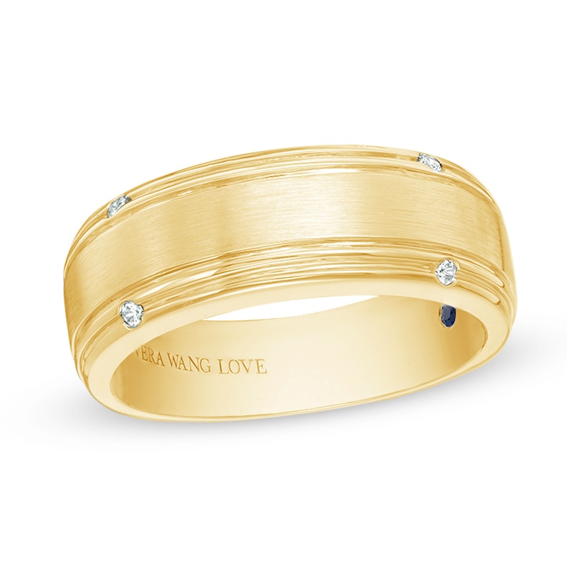 Main Image 1 of Vera Wang Love Collection Men’s 1/20 CT. T.W. Diamond Four-Stone Wedding Band in 14K Gold