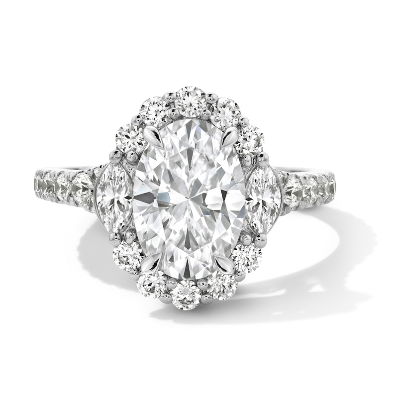 Main Image 1 of Vera Wang Love Collection 3 CT. T.W. Oval Certified Lab-Grown Diamond Frame Ring in Platinum (F/VS2)