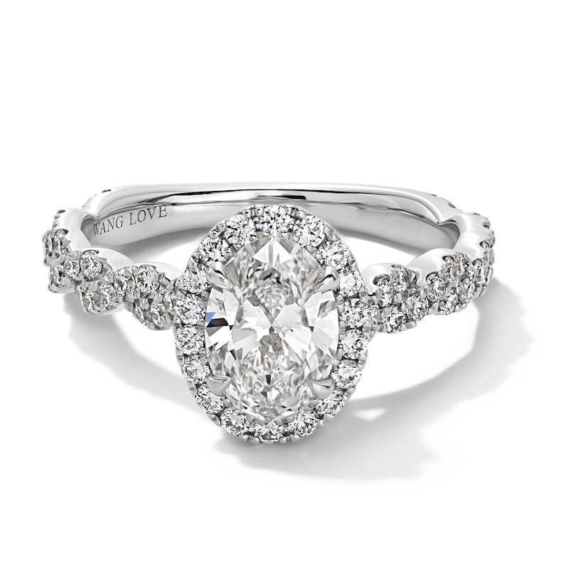 Main Image 1 of Vera Wang Love Collection 1-5/8 CT. T.W. Oval Certified Lab-Grown Diamond Frame Engagement Ring in Platinum (F/VS2)