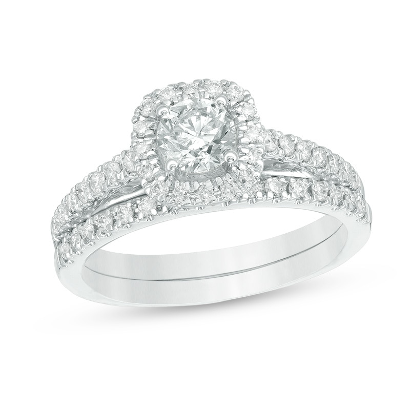 Main Image 1 of Previously Owned - 2 CT. T.W. Diamond Frame Soldered Bridal Set in 14K White Gold