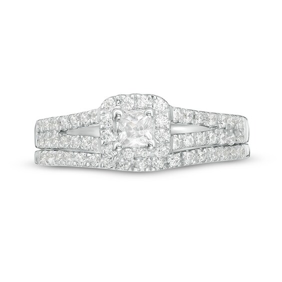 Previously Owned - 1/2 CT. T.w. Princess-Cut Diamond Frame Soldered Bridal Set in 10K White Gold