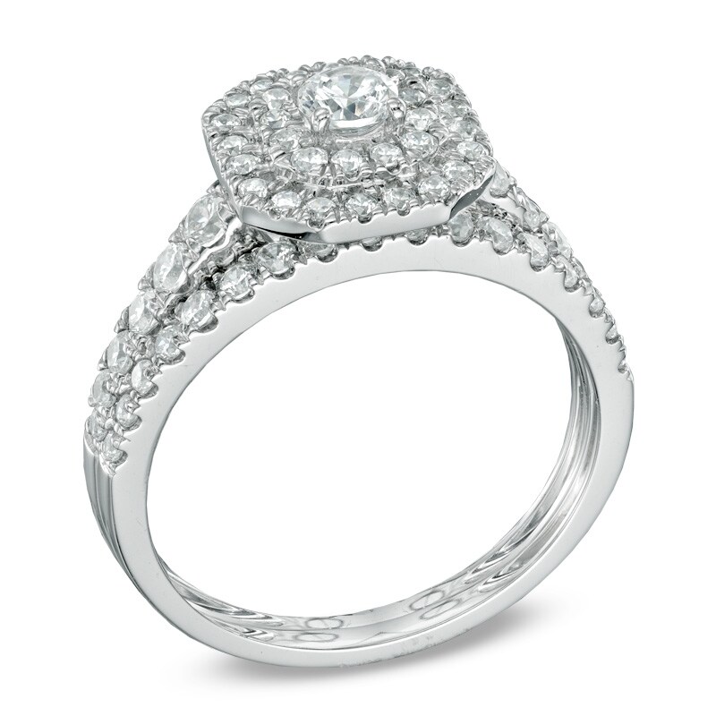 Main Image 2 of Previously Owned - 1 CT. T.W. Diamond Double Frame Soldered Bridal Set in 14K White Gold