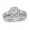Thumbnail Image 1 of Previously Owned - 1 CT. T.W. Round and Princess-Cut Diamond Flower Soldered Bridal Set in 10K White Gold