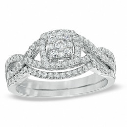 Previously Owned - 1/2 CT. T.W. Multi-Diamond Twist Shank Soldered Bridal Set in 10K White Gold