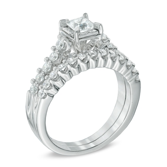 Previously Owned - 1 CT. T.w. Princess-Cut Diamond Soldered Bridal Set in 14K White Gold