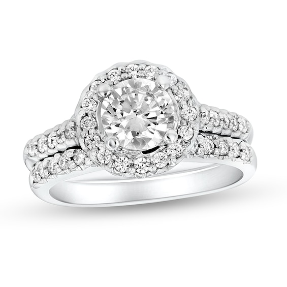 Previously Owned - 1-1/5 CT. T.w. Diamond Frame Soldered Bridal Set in 14K White Gold