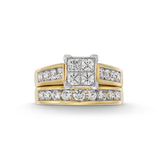 Previously Owned - 2 CT. T.w. Quad Princess-Cut Diamond Soldered Bridal Set in 14K Gold