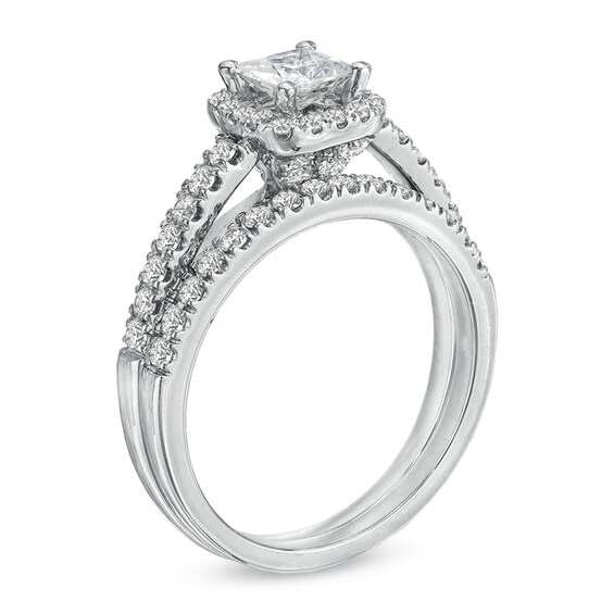 Previously Owned - Celebration LuxÂ® 1-1/5 CT. T.w. Princess-Cut Diamond Soldered Bridal Set in 14K White Gold